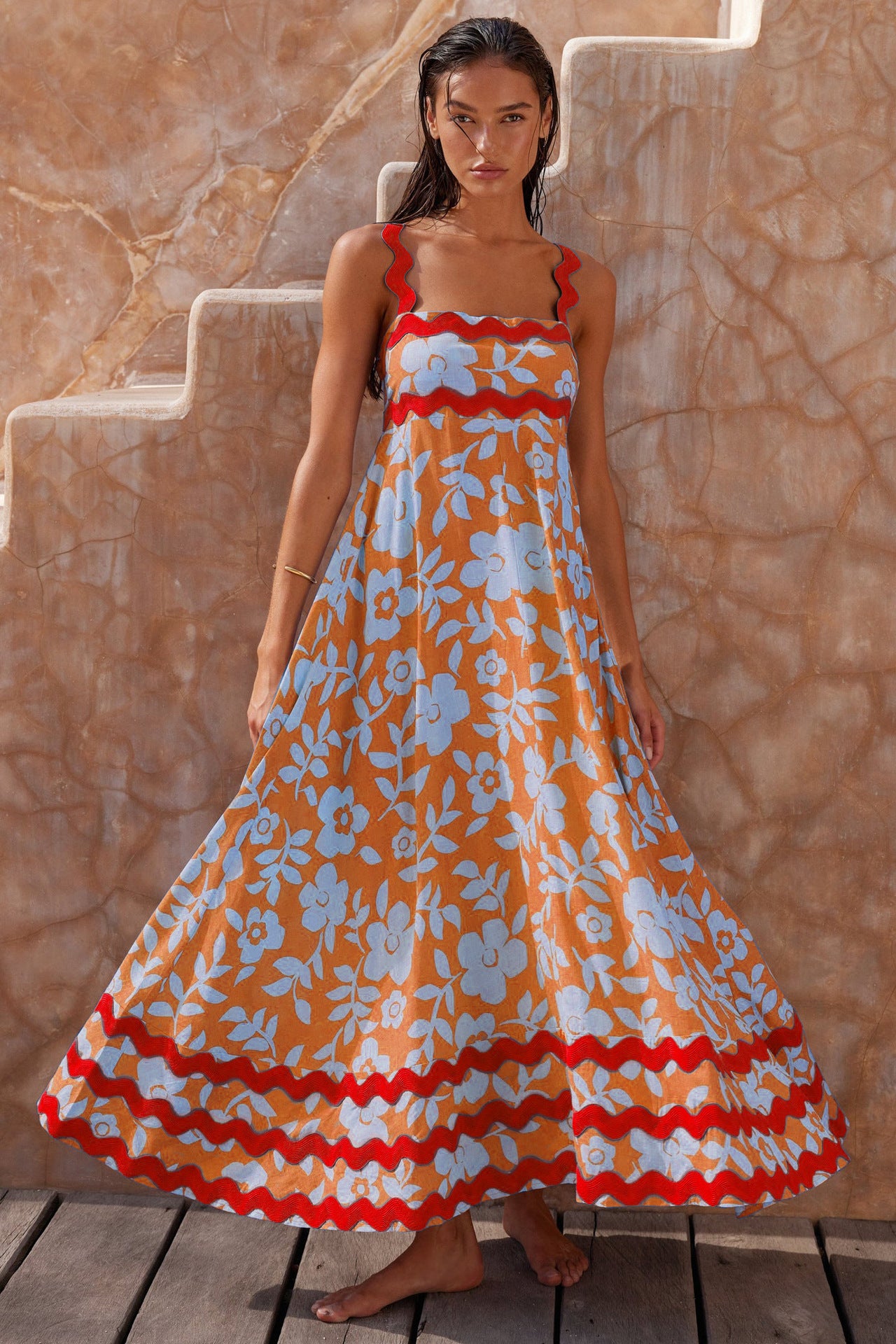Floral A-line beach sundress with straps