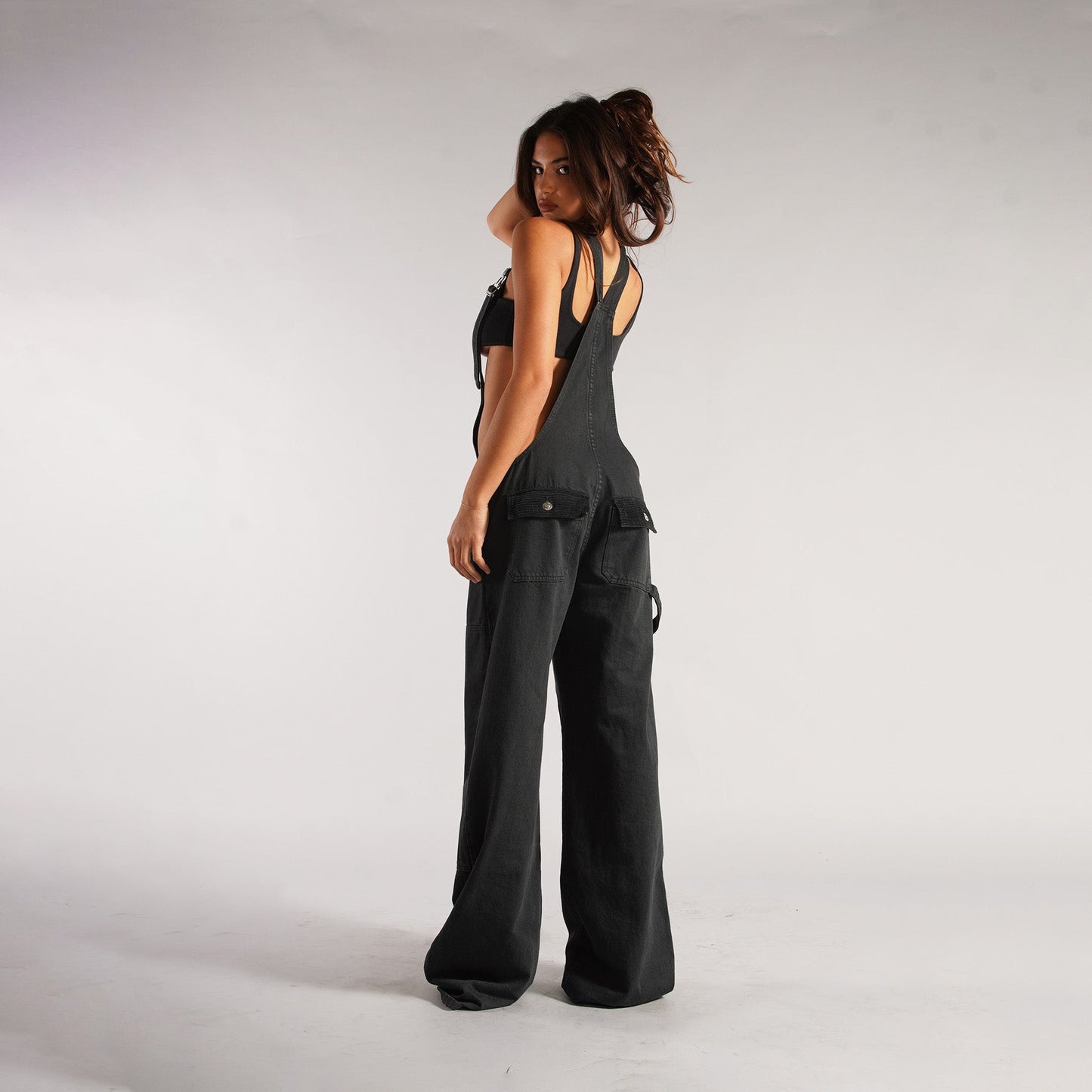 Y2K denim overalls with pockets
