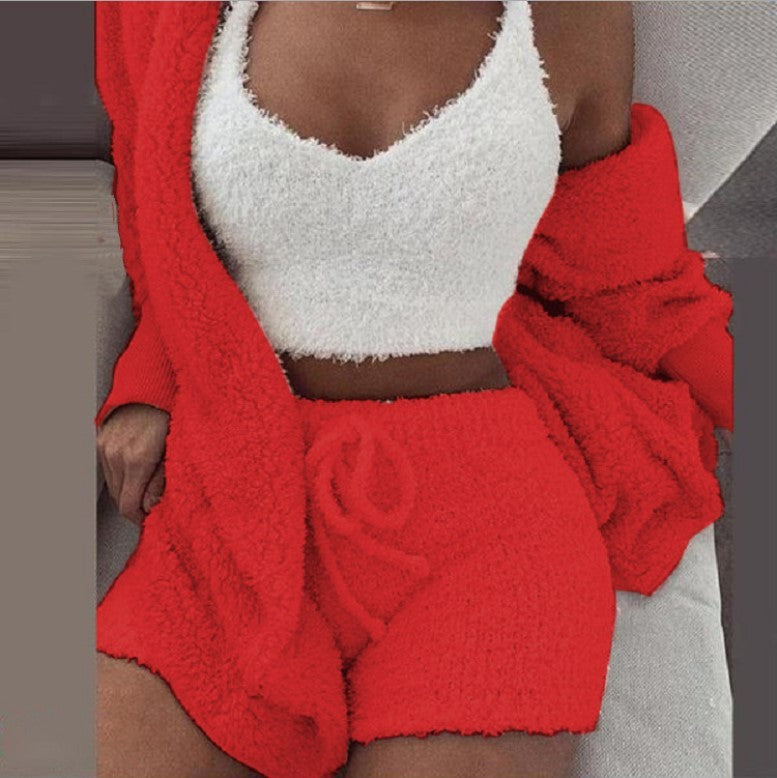 Cozy homewear long-sleeve crop top & shorts