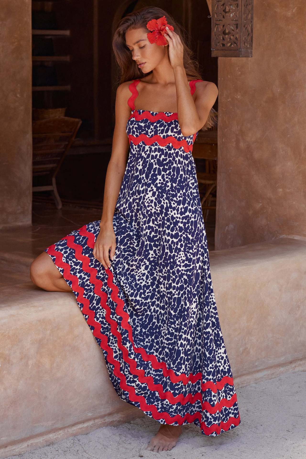 Floral A-line beach sundress with straps