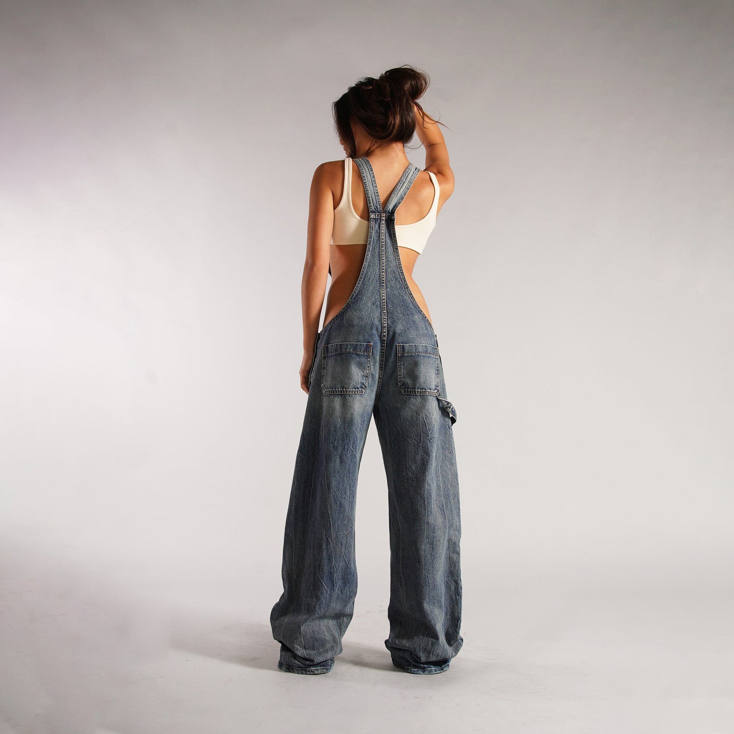 Y2K denim overalls with pockets