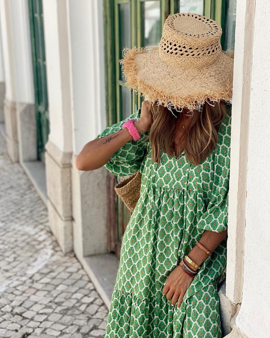 Vintage boho printed V-neck maxi dress