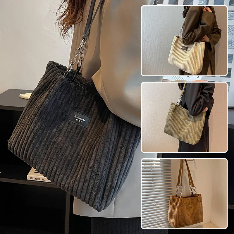 Corduroy Everyday Tote Shoulder Bag for Women