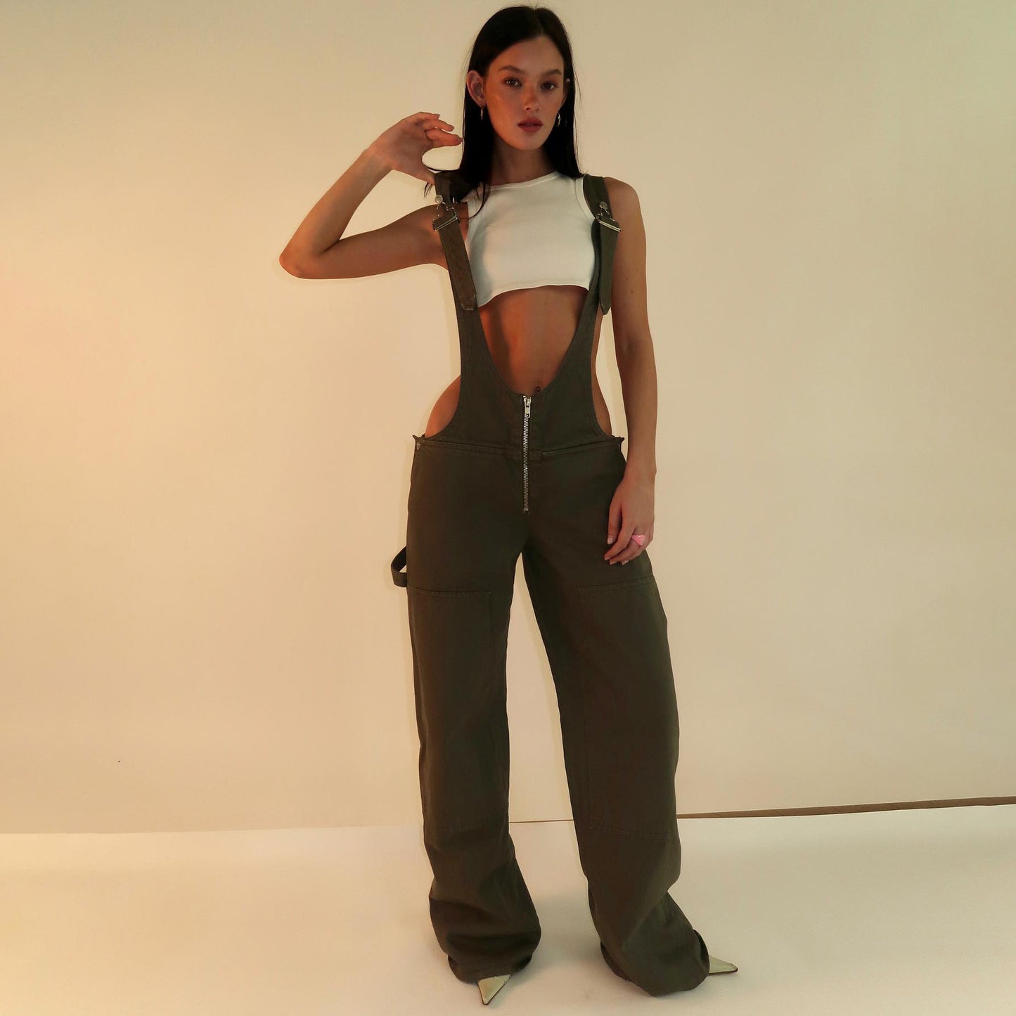 Y2K denim overalls with pockets