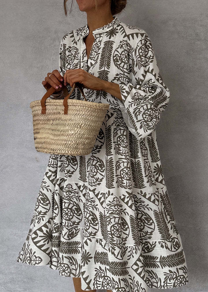 Autumn V-neck ruffle shirt dress
