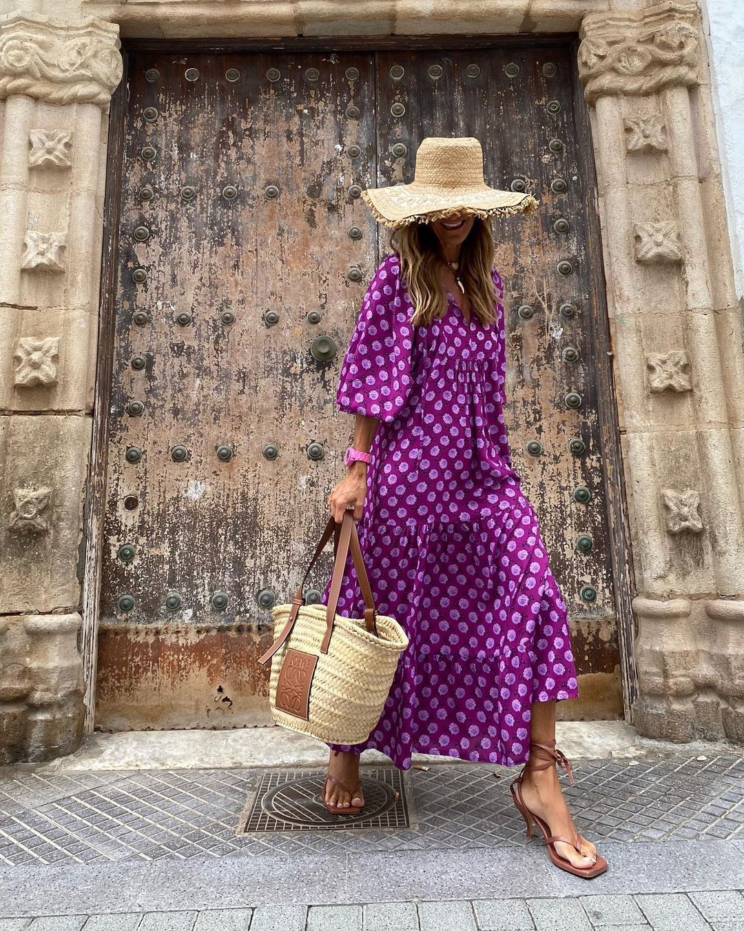 Vintage boho printed V-neck maxi dress