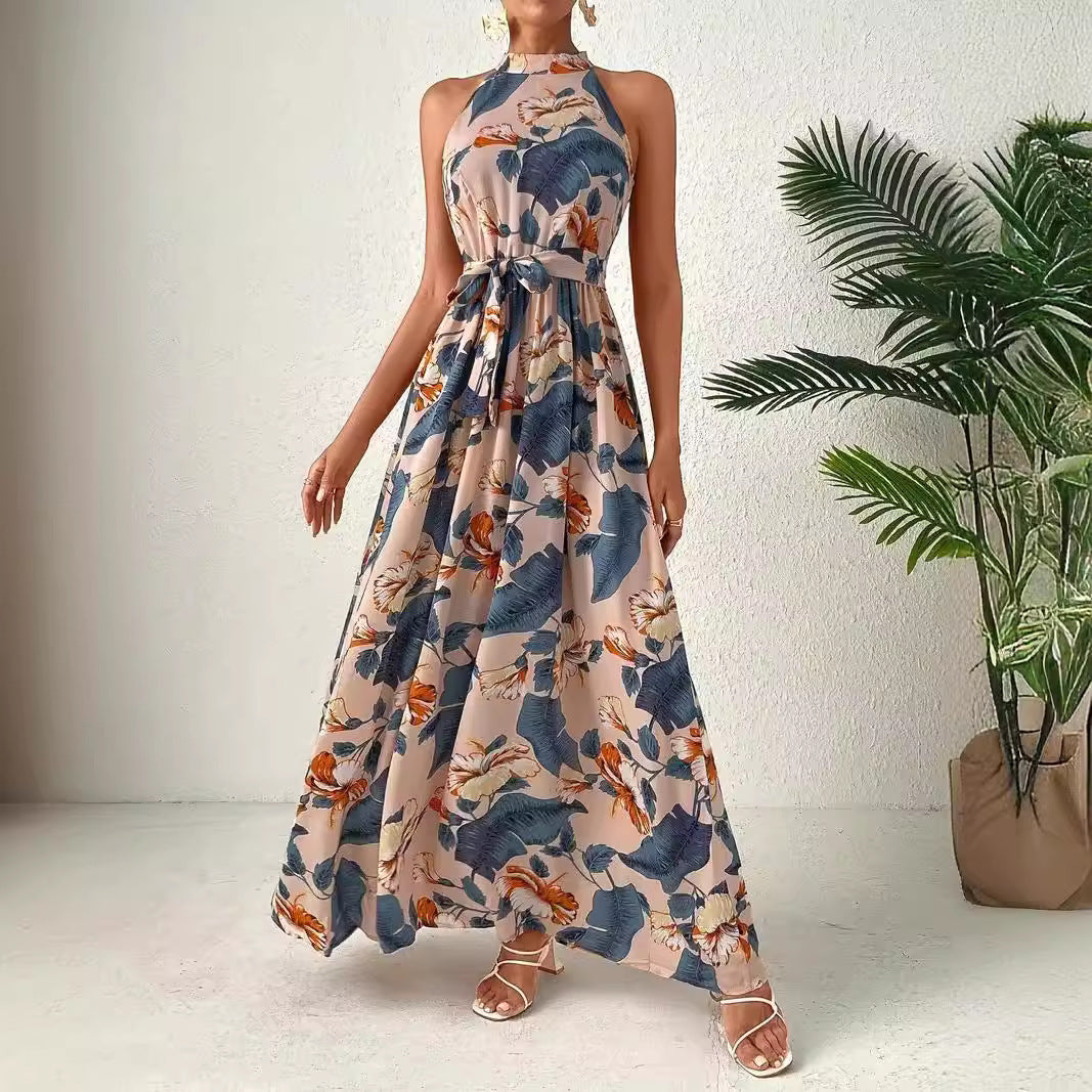 Bohemian retro halter maxi dress