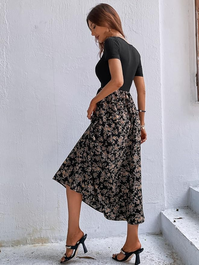 Classic floral scoop-neck maxi dress