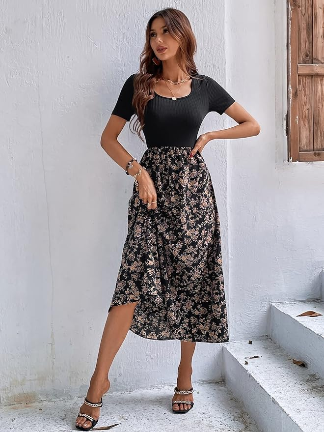 Classic floral scoop-neck maxi dress