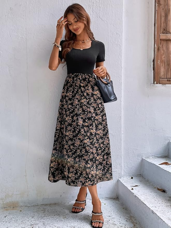 Classic floral scoop-neck maxi dress