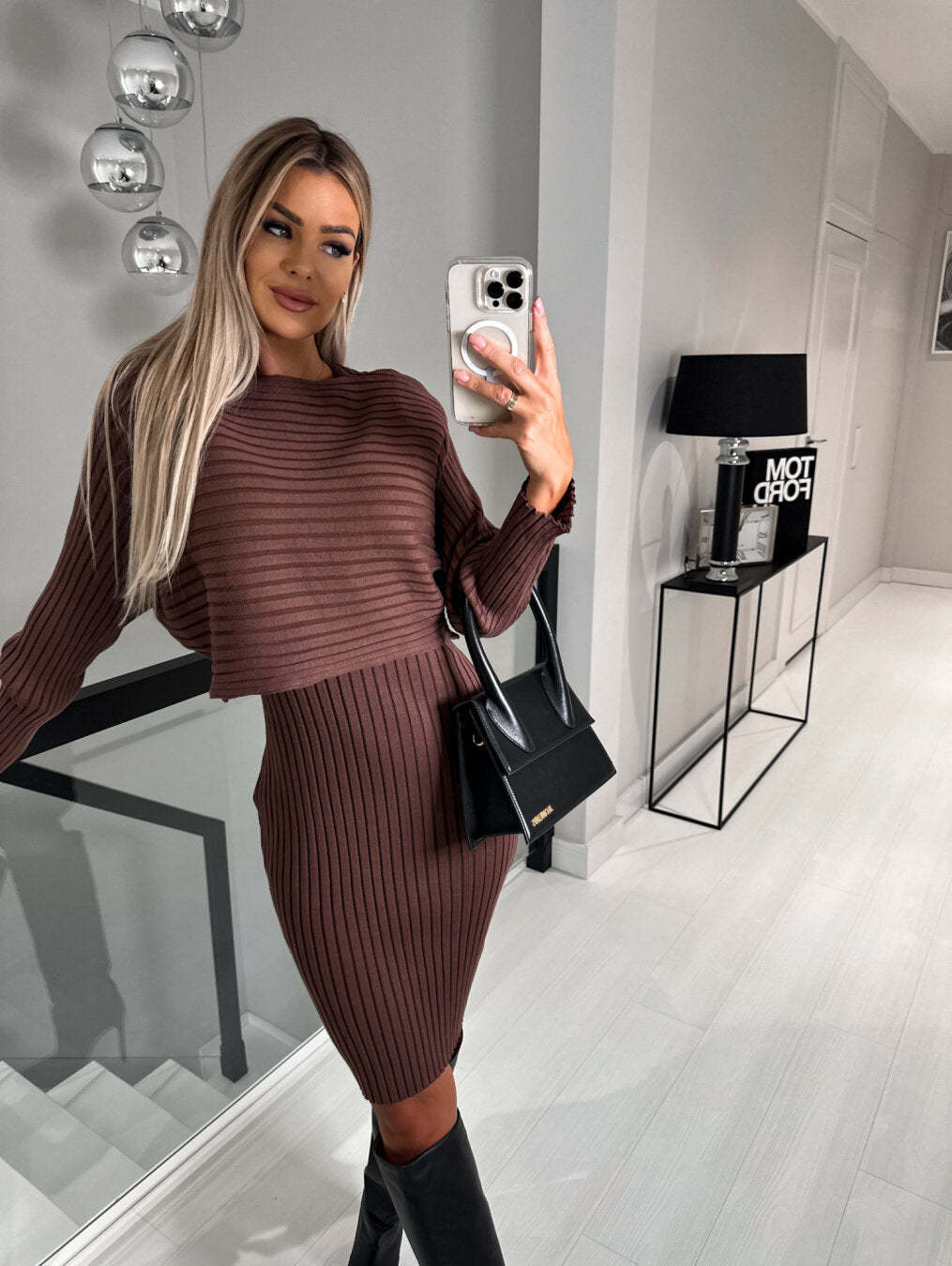 2-piece stripe top & suspender skirt set