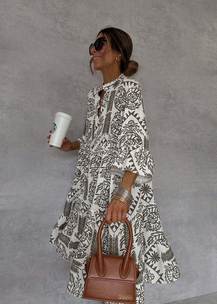Autumn V-neck ruffle shirt dress