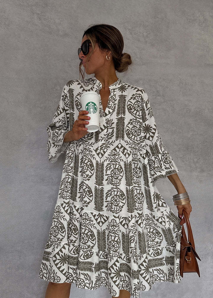 Autumn V-neck ruffle shirt dress