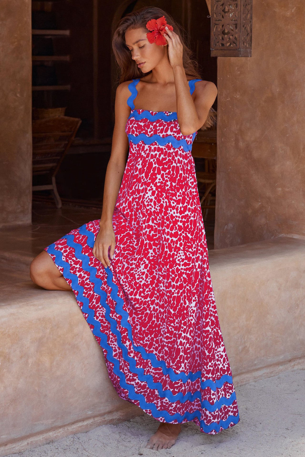 Floral A-line beach sundress with straps