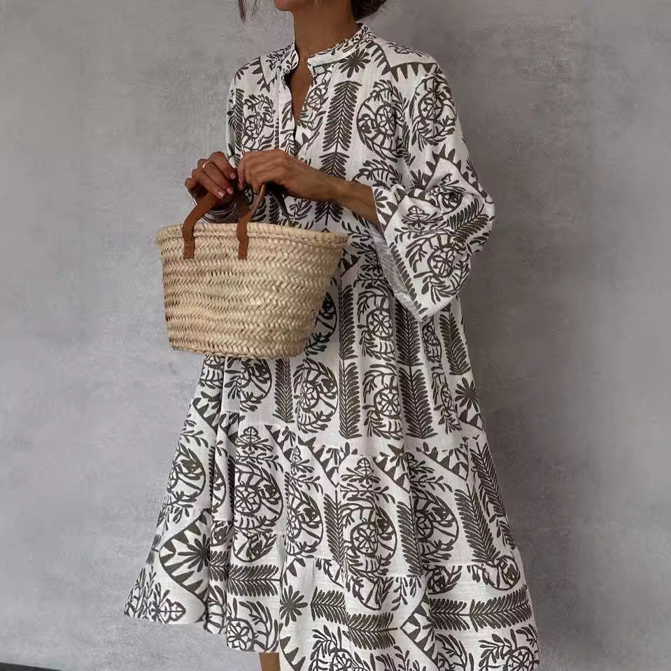 Autumn V-neck ruffle shirt dress