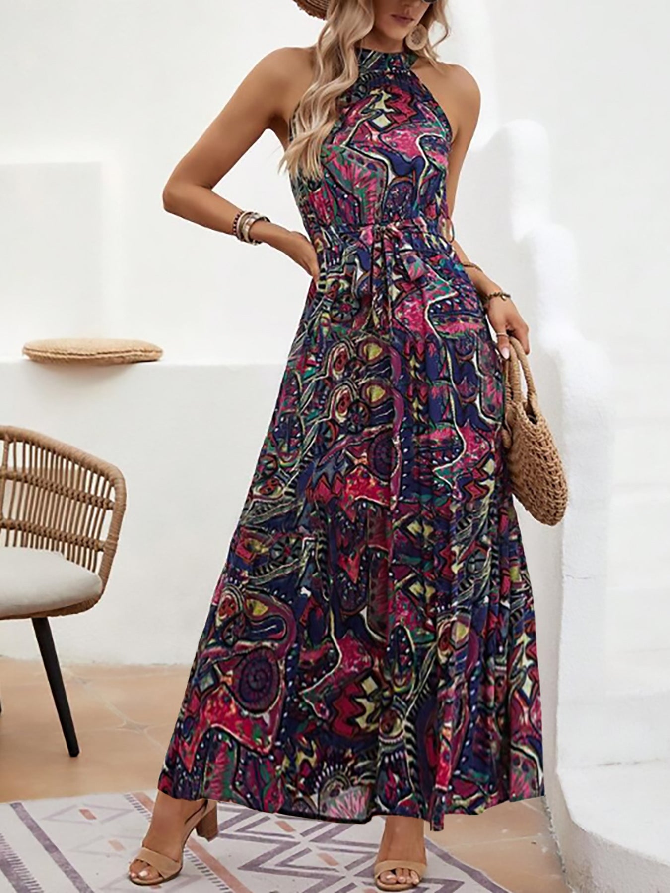 Bohemian retro halter maxi dress