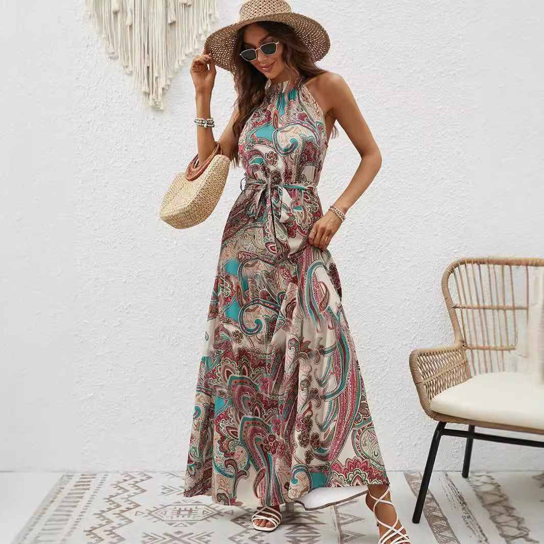 Bohemian retro halter maxi dress