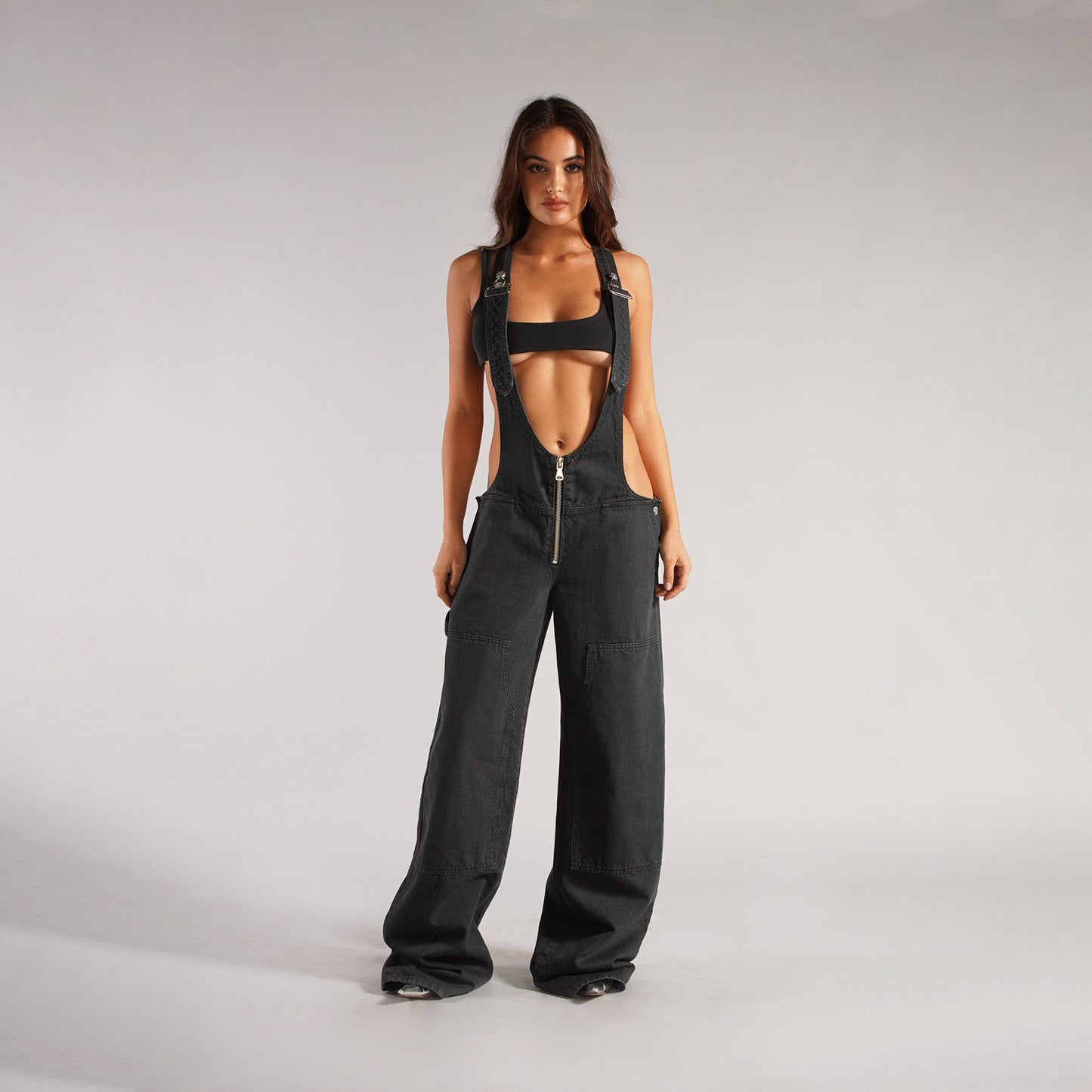 Y2K denim overalls with pockets