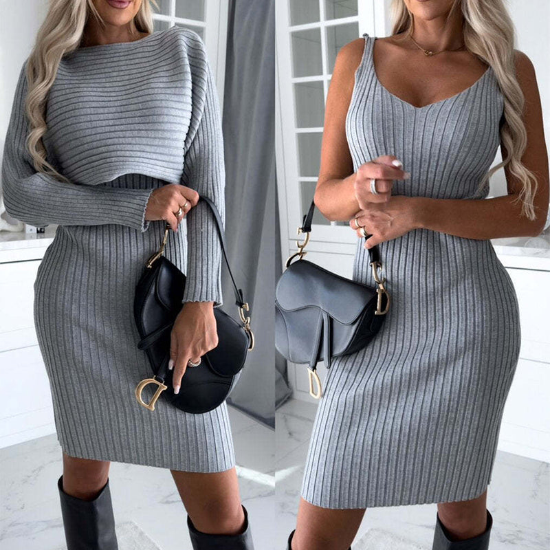 2-piece stripe top & suspender skirt set