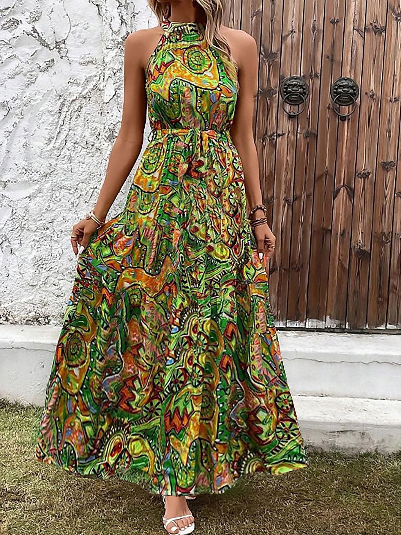 Bohemian retro halter maxi dress
