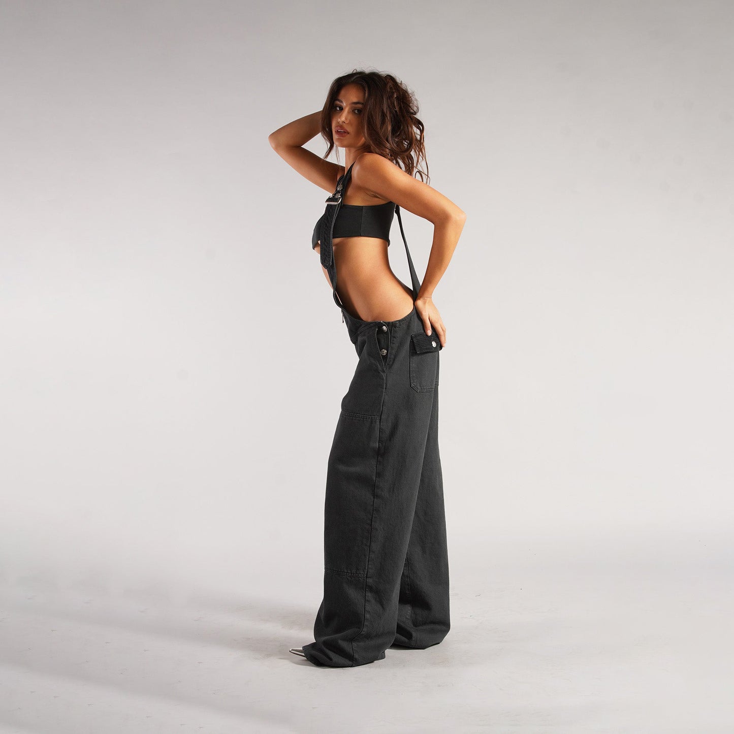Y2K denim overalls with pockets