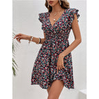 Petite floral ruffle midi dress