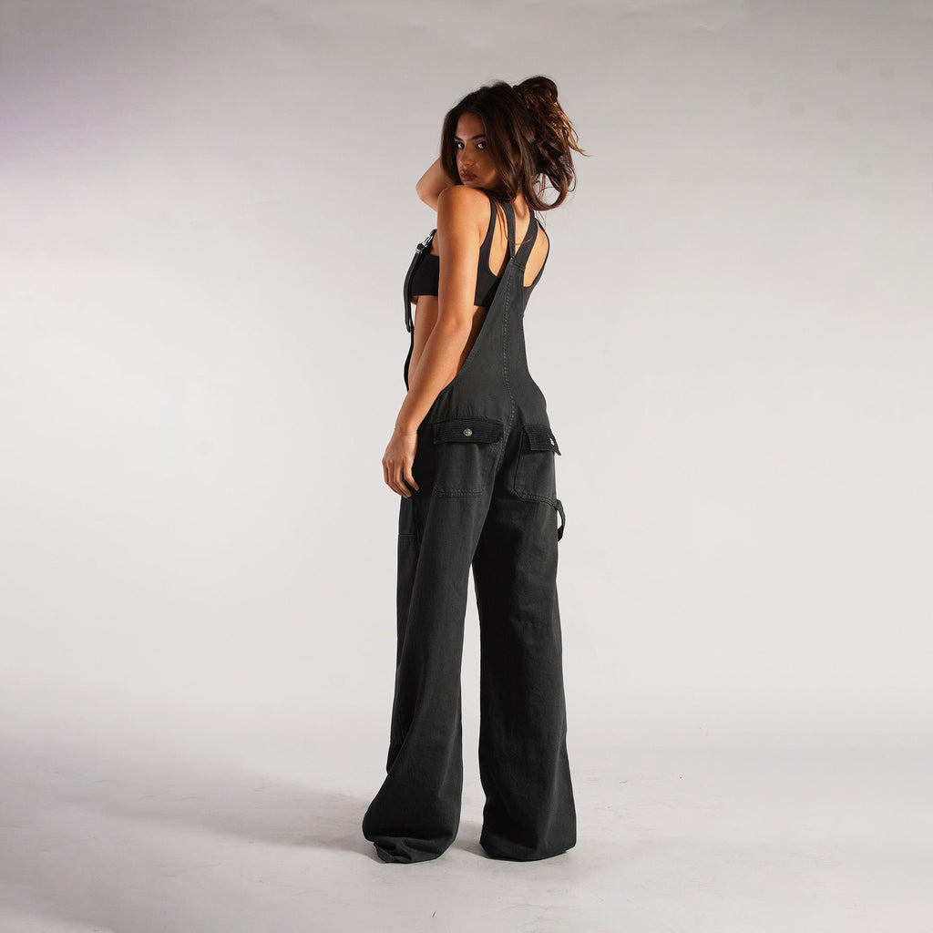 Y2K denim overalls with pockets
