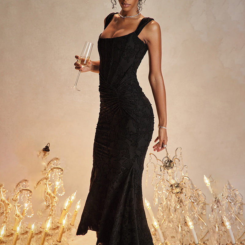 Off-shoulder backless cocktail dress