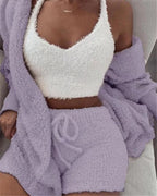Cozy homewear long-sleeve crop top & shorts