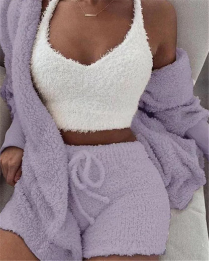 Cozy homewear long-sleeve crop top & shorts