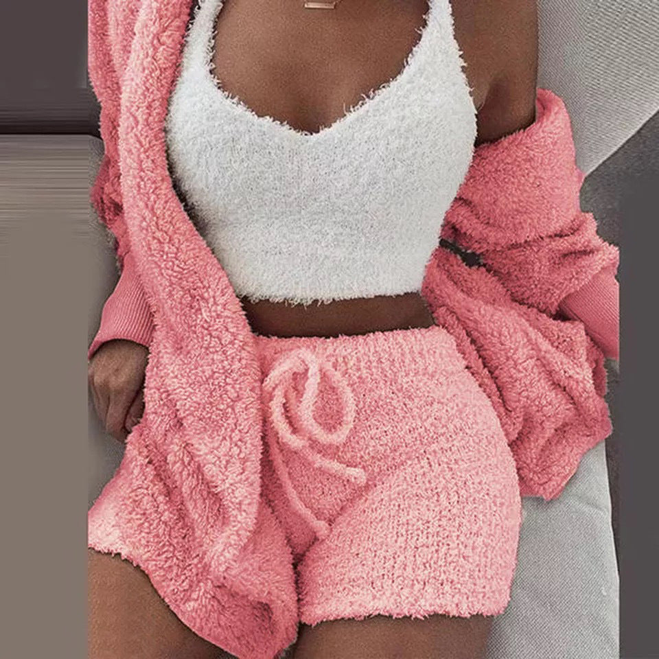 Cozy homewear long-sleeve crop top & shorts