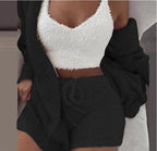 Cozy homewear long-sleeve crop top & shorts