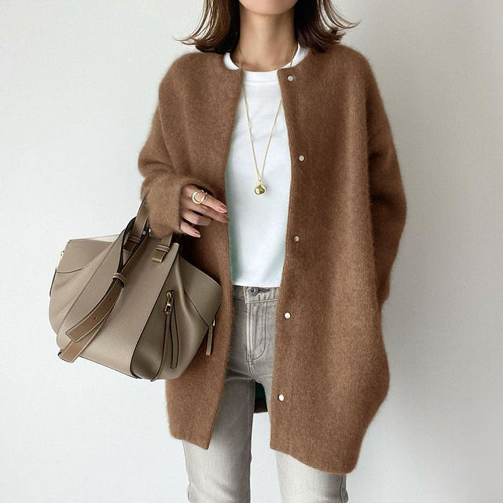 Round Neck Single Breasted Cardigan