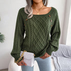 Square Neck Knitted Sweater with Buttons