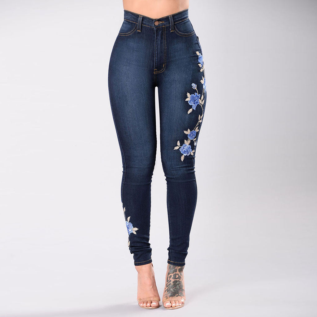 Floral embroidered high-rise jeans