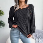 Square Neck Knitted Sweater with Buttons