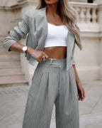 Casual Striped Outfit with Lapel Top