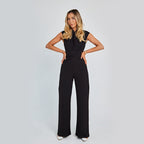 Casual Wide Leg Jumpsuit with V-Neck