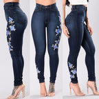 Floral embroidered high-rise jeans