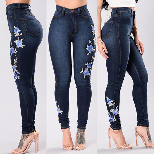 Floral embroidered high-rise jeans