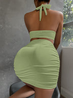 Halter Lace-Up Top and Skirt Set