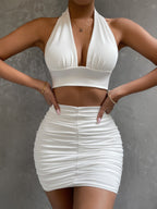 Halter Lace-Up Top and Skirt Set