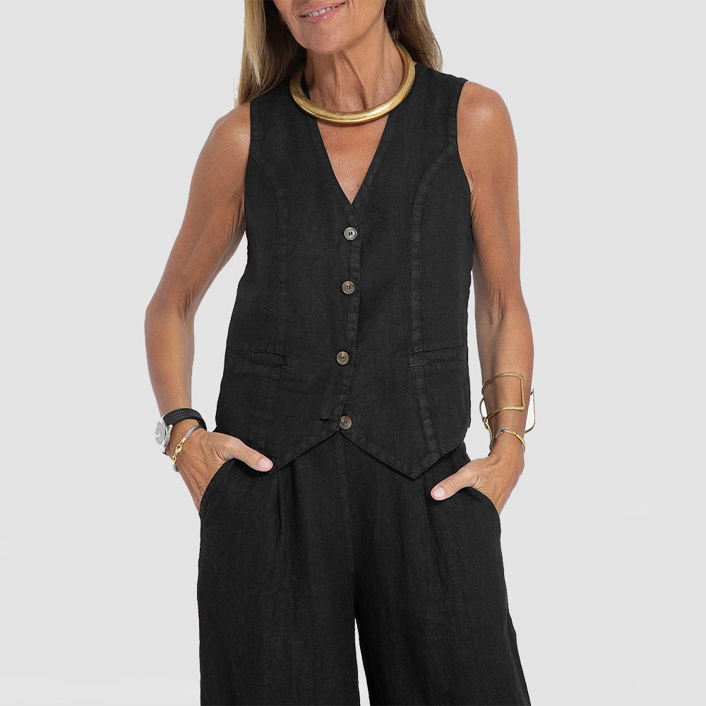 Casual Sleeveless Top with Straight Pants