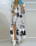 Button-down floral maxi dress with high slit