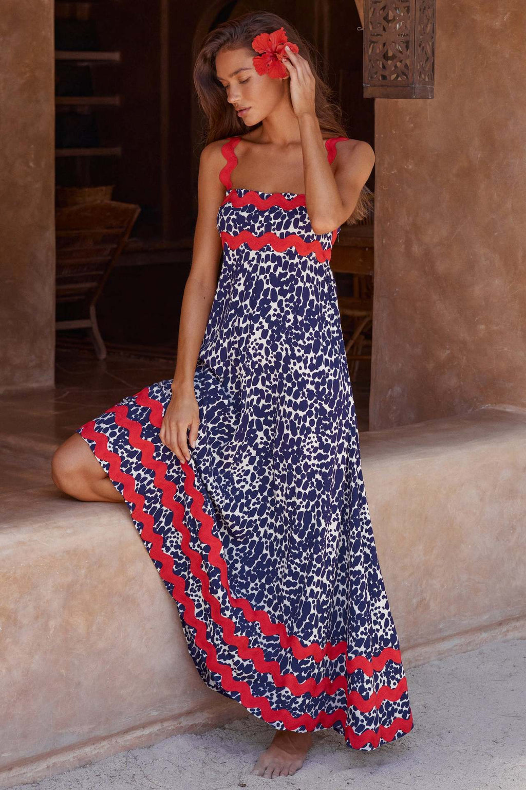 Floral A-line beach sundress with straps