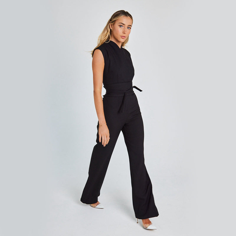 Casual Wide Leg Jumpsuit with V-Neck
