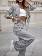 Casual Striped Outfit with Lapel Top