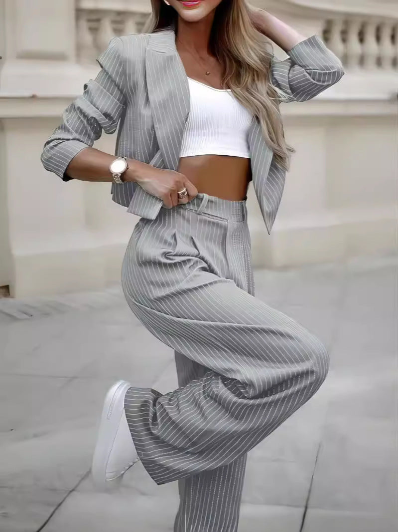 Casual Striped Outfit with Lapel Top