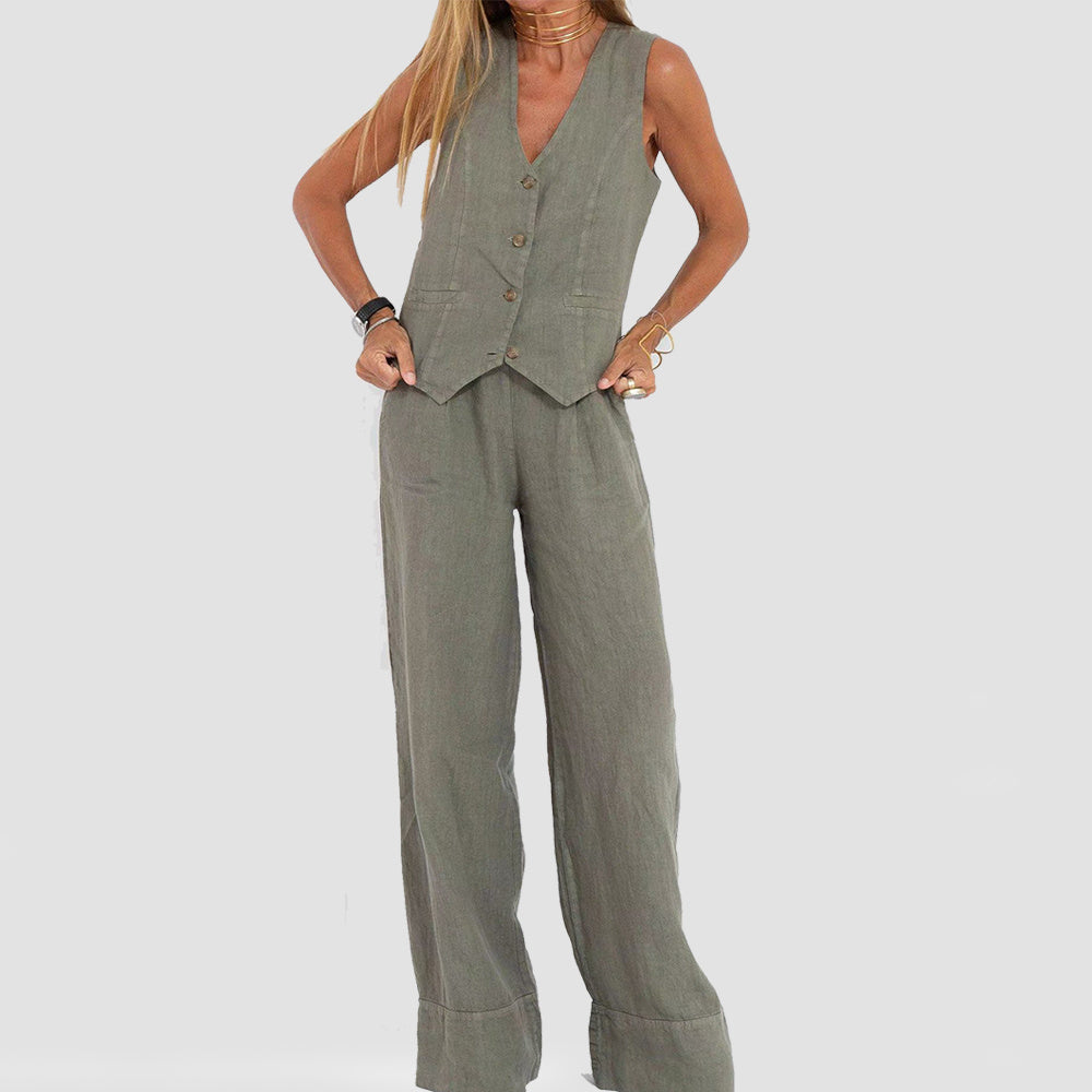 Casual Sleeveless Top with Straight Pants