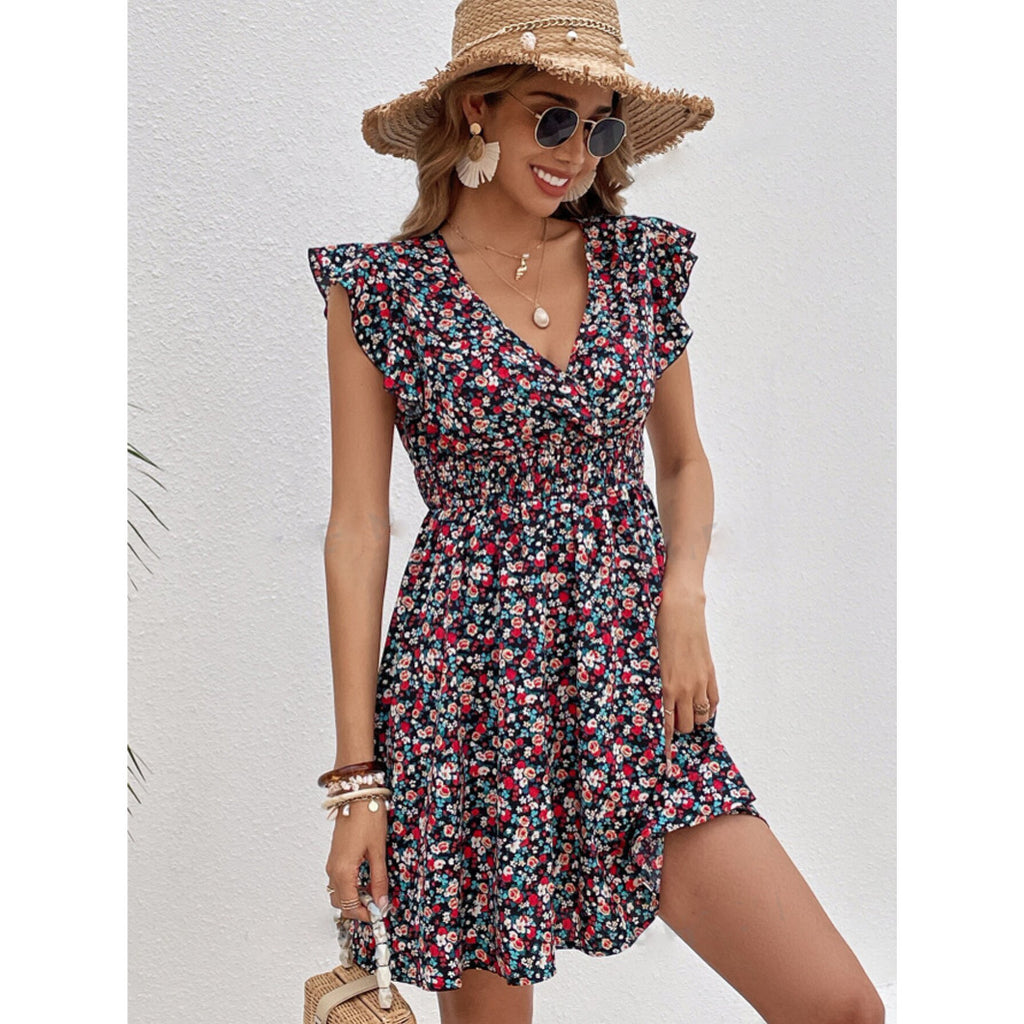 Petite floral ruffle midi dress